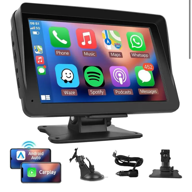 DriveVault Portable Car Stereo Display - Wireless Apple CarPlay & Android Auto GPS Navigation Monitor for All Vehicles hd radio