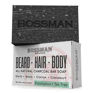 Bossman Men's Bar Soap 4 in 1 Beard Wash, Shampoo, Body Wash and Conditioner, 4 oz