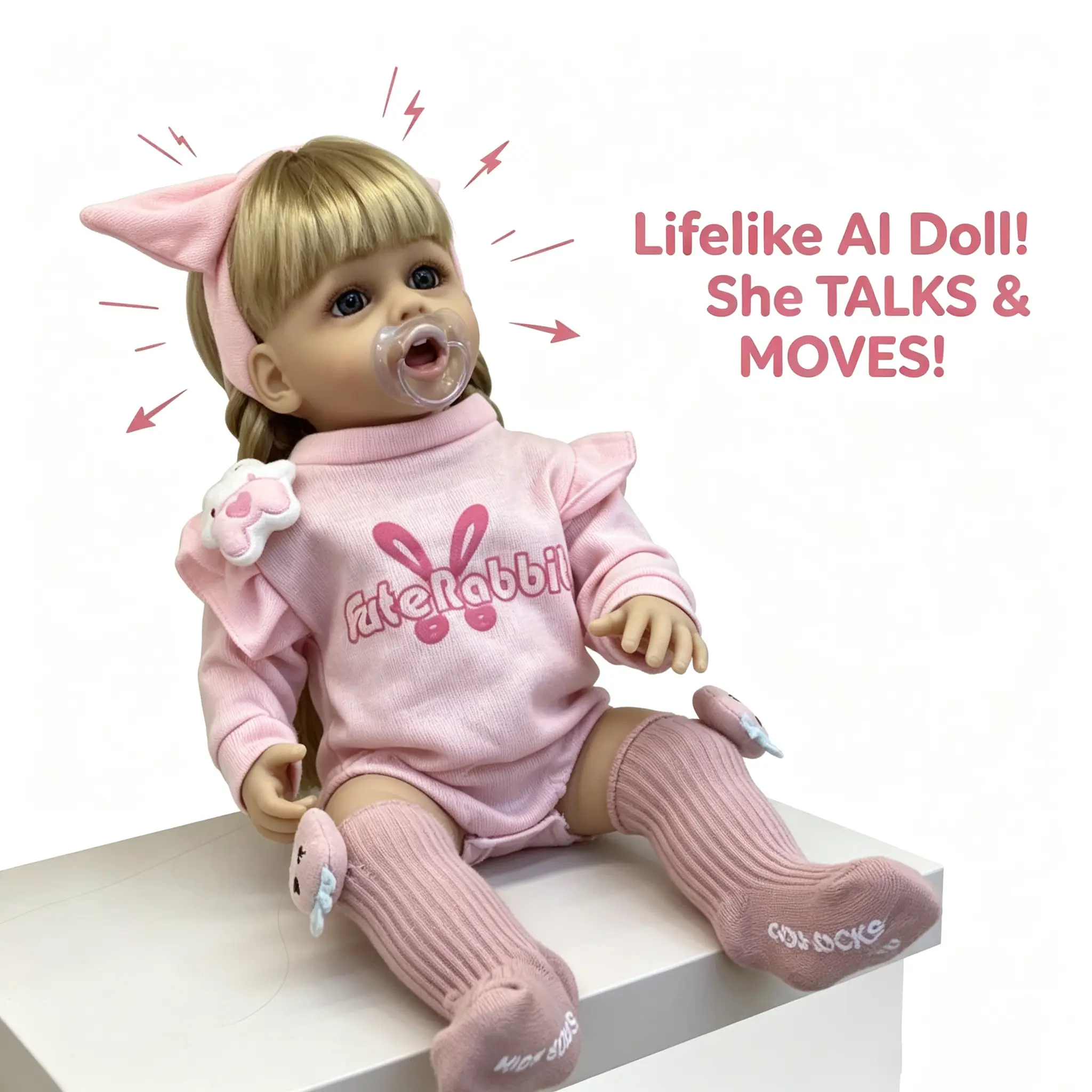 22-in Full Body Silicone Realistic Reborn Doll Alice - Unisex Kids’ Toy, 3D Eyelashes, Battery-Powered, BPA-Free, Movable Head & Mouth, 2 Golden Braids, Complete Set with Cute Dress, Birthday/Christmas Gift