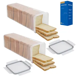 2 Pack Bread Box, Plastic Bread Container, Bread Storage for Kitchen Counter, Bread Keeper with Airtight Lid, Tall Bread Saver, Sandwich Bread Holder, 5.6 Qt / 5.3L Each