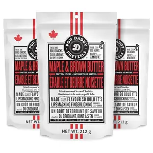 Pop Daddy Flavored Pretzels Sticks, Healthy Gourmet Pretzels Snacks, 7.5oz Individual Bags, 3 Pack, Maple and Brown Butter Flavor