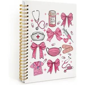 School Essentials,  Student Supplies, Nurse Accessories for Work, Nurse Notebook,   Bow  Notebook for Women, 5.5x8.3 Hardcover Spiral Journal