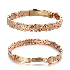 LX STAR Pure Copper Bracelet for Women, 3500 Gauss Neodymium Magnets, 3X Ultra Strength, Rose Gold Four-Leaf Clover, Adjustable Jewelry with Tool, Ideal Valentine's Day, Birthday, Holiday, Anniversary, and Christmas Gift