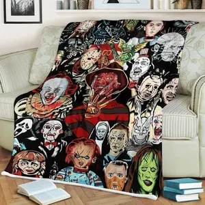 Halloween Horror Movie Characters Blanket Ver4 Horror Movie Blanket, Halloween Blanket, Watching Movie Blanket, Spooky Gifts, Decor Halloween, Decorations Blanket, Home Decor