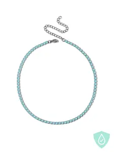 Aqua Tennis Choker - Waterproof Silver Stainless Steel, Luxuriously Sparkly Short Necklace