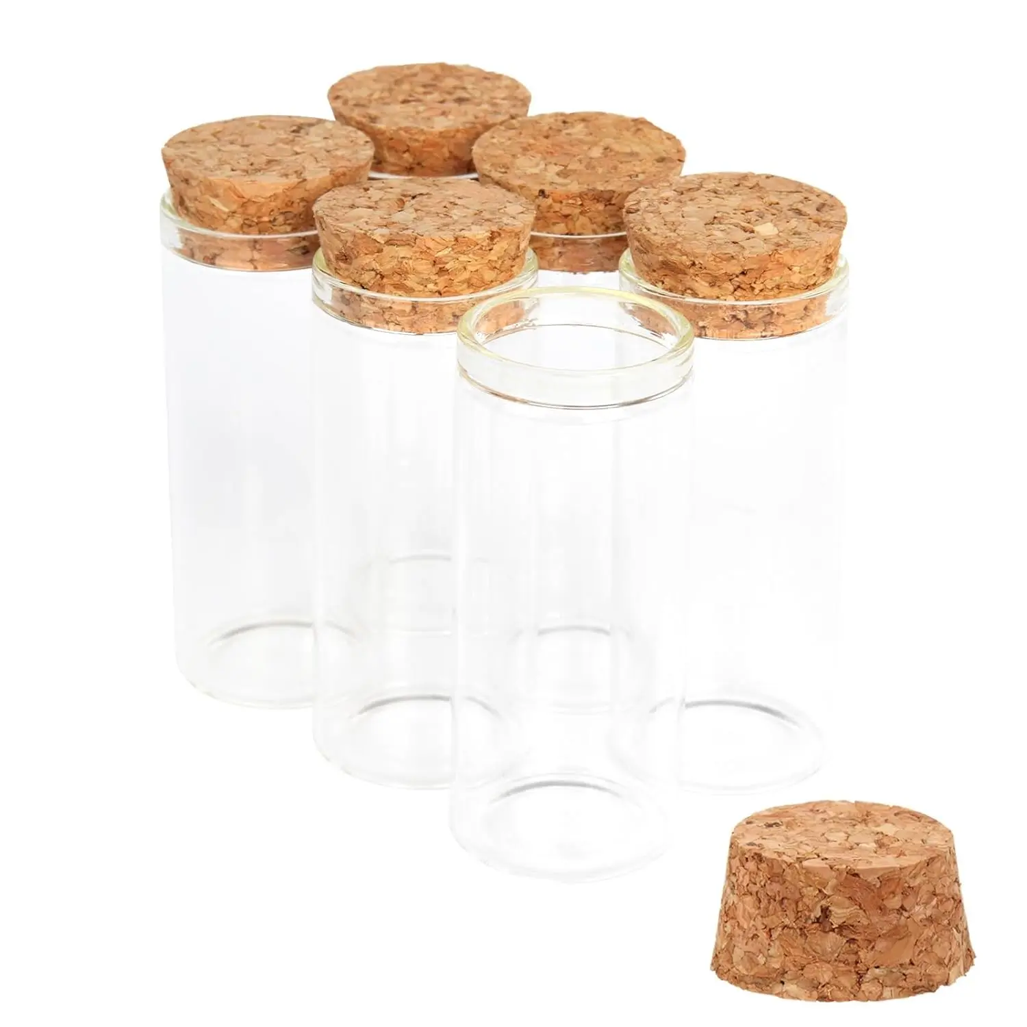 6PCS 30ml Glass Test Tubes with Cork Stoppers, 30 x 70mm Liquid Sample Vial, Clear Flat Test Tubes for Bath Salt, Candy Storage, Scientific Experiments, Party Decoration and Plant Propagation