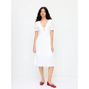 Cider Cotton V-neck Lace Floral Ruffle Cut Out Back Knotted Maxi Dress
