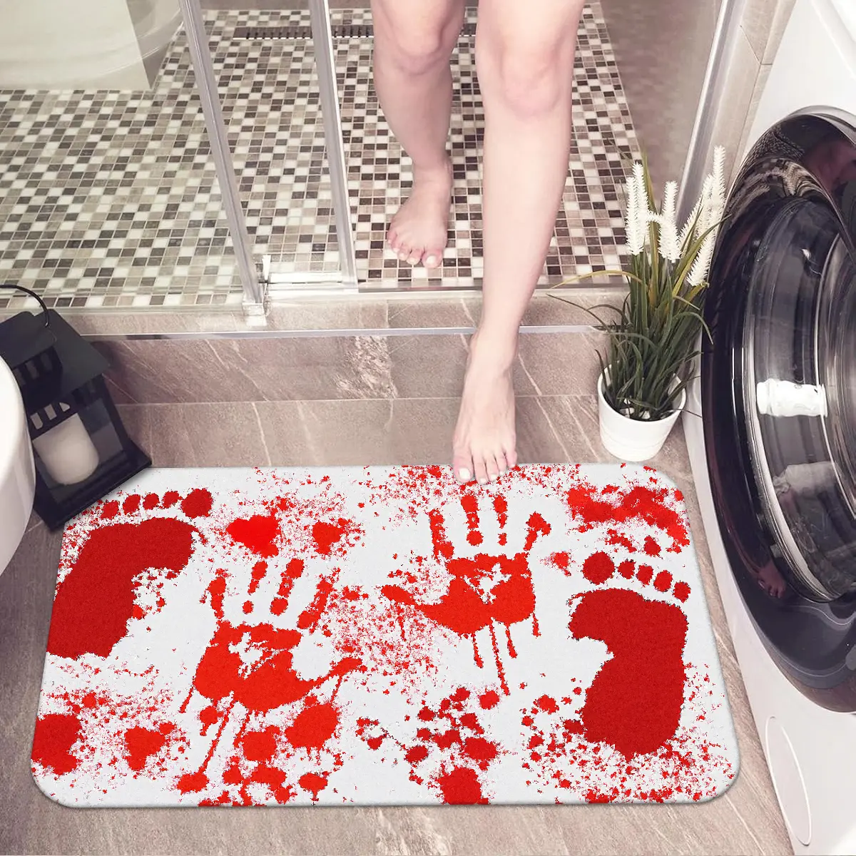 Halloween Blood Footprint Bath Mat, Soft Plush Absorbent Moisture Soaking Decorative Carpet, Shocking Horror Design, Perfect for Bathroom Bedroom Decor, Spooky Atmosphere