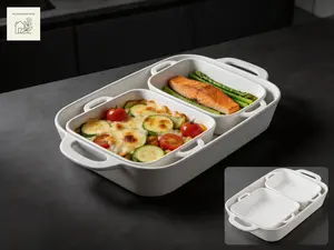 BLOOMINGHOME Sweejar Ceramic Bakeware Set, Rectangular Baking Dish for Cooking, Kitchen, Cake Dinner, Banquet and Daily Use, Casserole Dishes for Oven Porcelain Baking Pans (White)