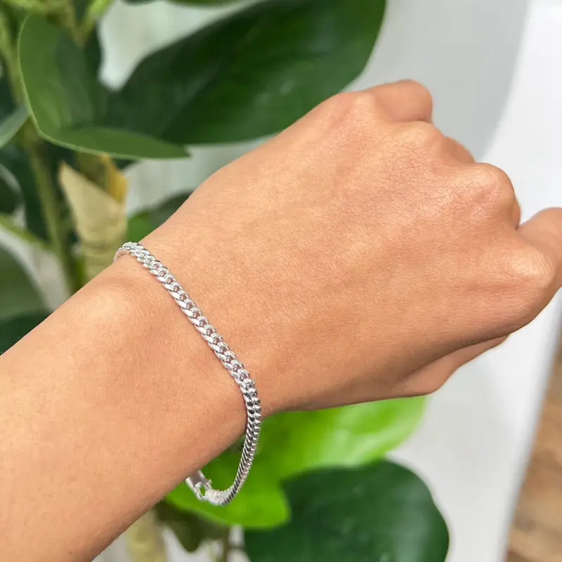 S575- NEW .925 Sterling Silver Miami Cuban Bracelet (4.1mm) W.G