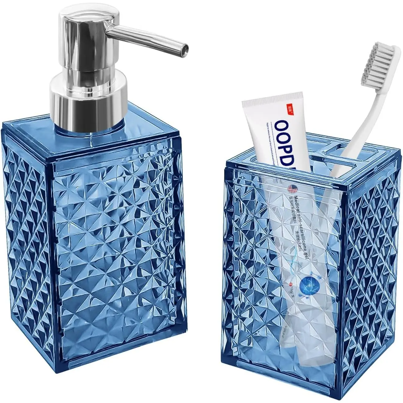 2PCS Blue Bathroom Accessories. Contain Soap Dispenser and Toothbrush Holder Set. Boho Bathroom Set for Blue Bathroom Décor