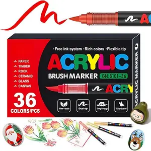 Acrylic Paint Marker - 36 Color pc Marker Pen Set Artist Fine and Brush Tip Marker for Kids Adults Coloring Books Note Taking Card Writing Ston Graffiti DIY Crafts Drawing Art Supplies Kit and School Essential Professional Art Pen Set Mother's Day Gifts