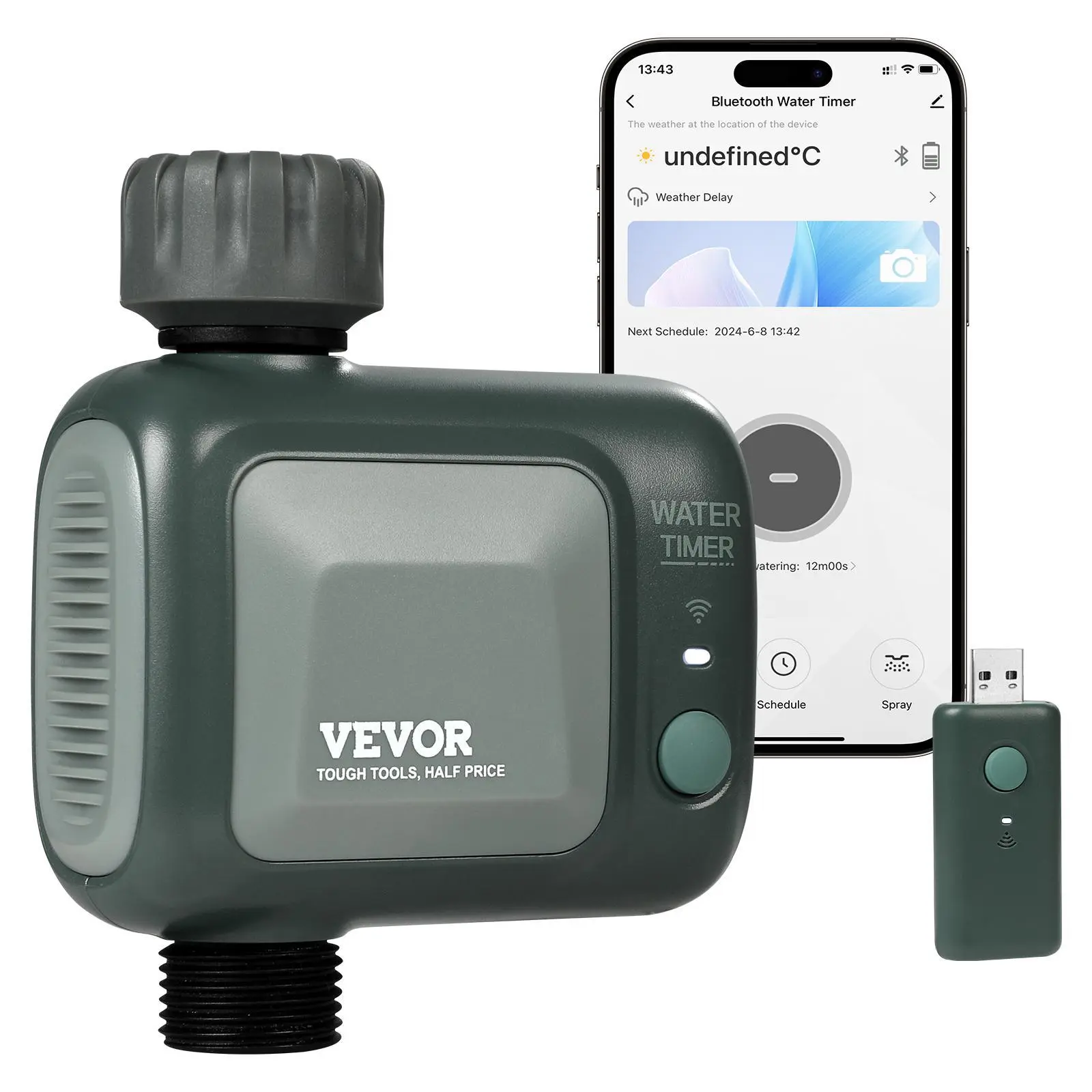 【SummerFinds】VEVOR WiFi Sprinkler Timer,  Single Outlet, Smart Hose Faucet Water Timer with Brass Inlet, APP Control via 2.4Ghz WiFi or Bluetooth, Voice Control with Alexa Google Assistant, IPX6 for Yard Watering