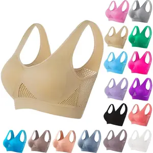 Breathable Anti-Sagging Sports Bra for Women Plus Size Wireless Bras with Cooling Lift-Up Air Tech Mesh High Support