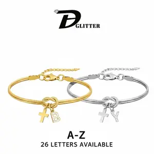 Twin Knot Cross Initial Couple Bracelet ️️ | A--Z |   Adjustable Snake Chain Bracelet |   Perfect Gift for Lovers Valentine's Day gift