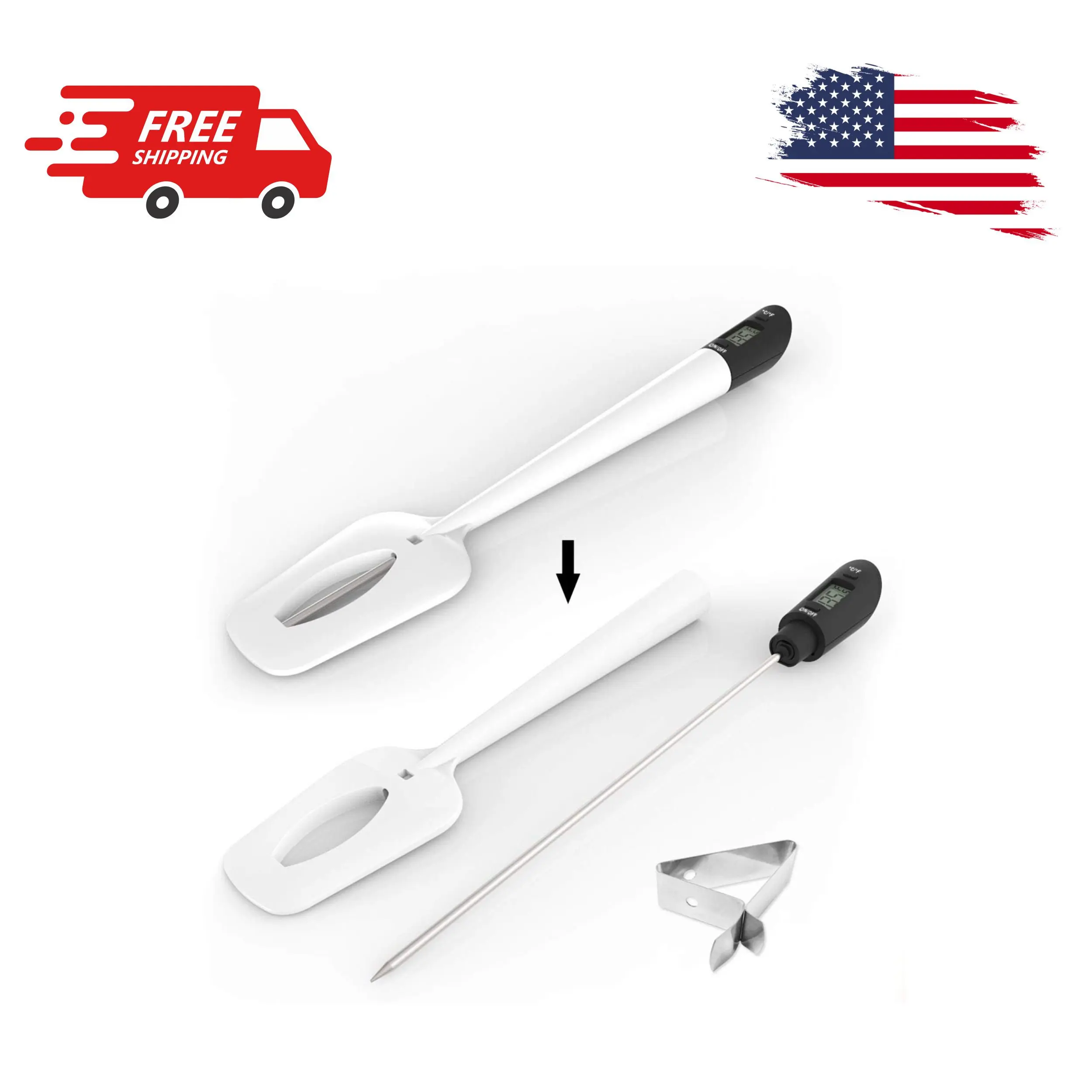 Digital Candy Thermometer Spatula Thermometer Meat Thermometer with Pot Clip & 9" Probe