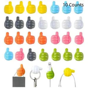 Creative Thumb Design Wall Hook, 10pcs/set Random Color Multifunctional Self Adhesive Wall Hook, Cable Management Hook, Home Organizer for Desktop Cable Storage, Cord Organizer for Desk, Desk Accessory, Cable Management Kit