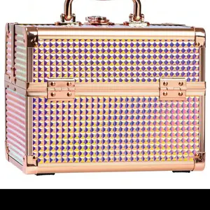 PORTABLE MAKEUP ORGANIZER CASE WITH MIRROR & LARGE TRAVEL STORAGE  COSMETIC BOX
