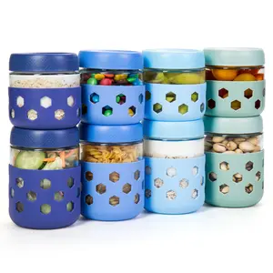Mrsdry 8-Pack 16-oz & 10-oz Glass Mason Jars with Silicone Sleeves, Airtight BPA-Free Overnight Oats Containers with Lids, Dishwasher Safe Leak-Proof Meal Prep Jars for Chia Pudding, Yogurt, Snacks