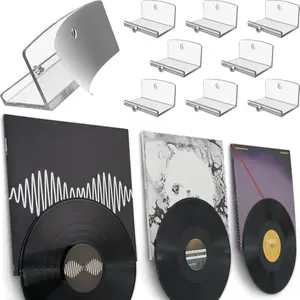 Adhesive Vinyl Wall Mount 8-Pack - Dual Display Album and Disc, Strong Hold Record-Safe Wall Record Holder, Easy Installation, Fits 1LP and 2LP Album Wall Mount, Clear