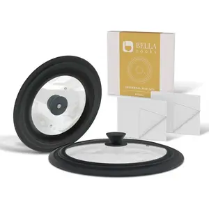 Universal Lids For Pots, Pans, Skillets 2set. Frying Pan Cover Fits 7", 8", 9", 10", 11", 12" Diameter Cookware. 2 Cotton Rags. Tempered Glass With High Heat Resistant Silicone Rim, Dishwasher Safe.