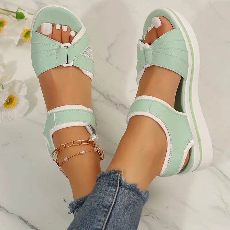 Women's Sandals Slip-On Toe Ring Platform Sandals With Buckle, Anti-Slip Wedge Heel Sandals Adjustable Summer Shoes Summer Vibes