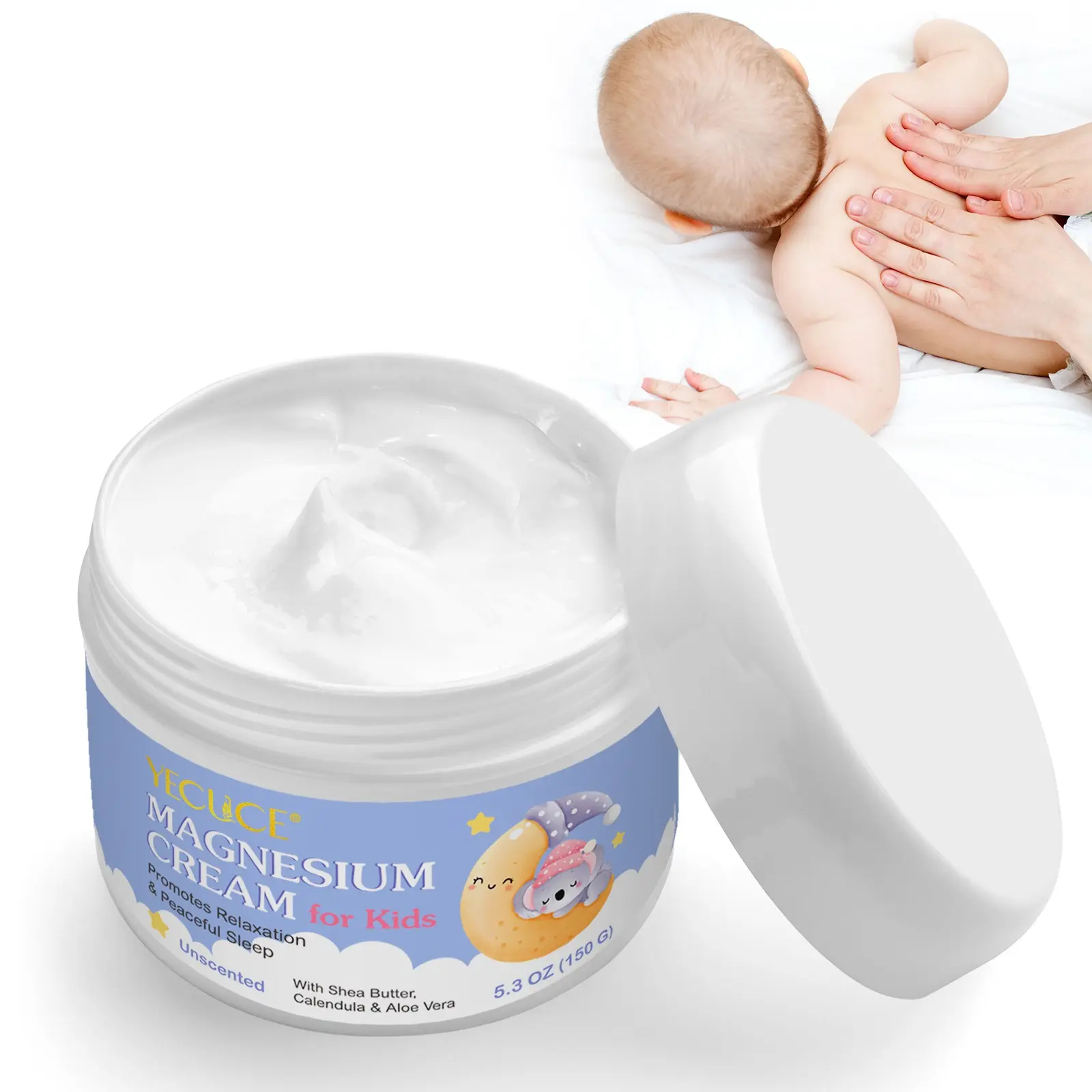 YECUCE Unscented Magnesium Cream for Children, Newborn, Infant, 150g, enriched with moisturizing ingredients, Skin Nourishing Formula, gentle and non-irritating, hydrates and nourishes the skin, cares for the skin, children's body lotion