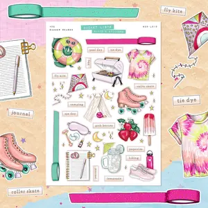 Summer Season • Bucket List • Junk Journal Sticker Sheet • Doodles & Drawings • Scrapbook Stickers • Vision Board • Retro Aesthetic
