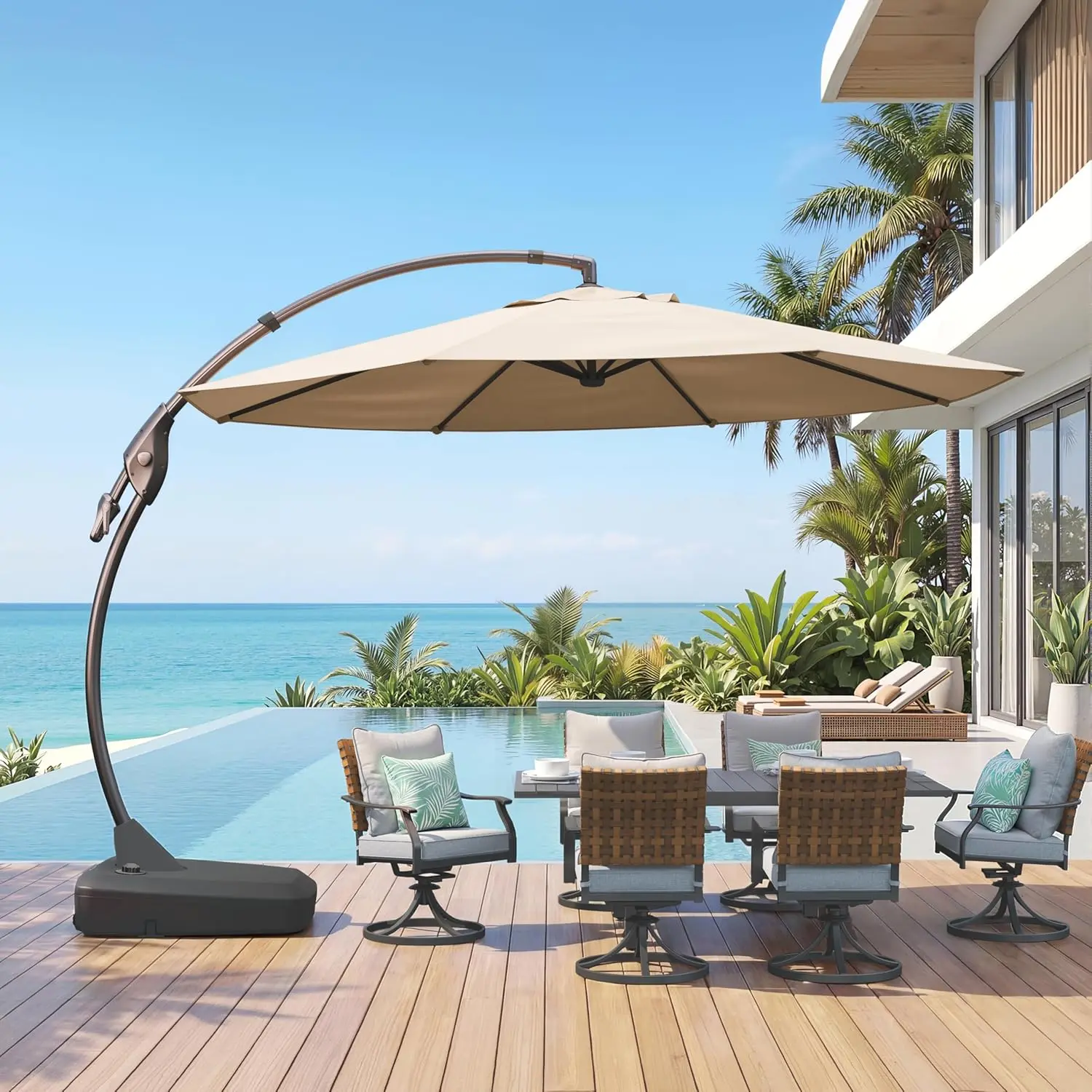 GRAND PATIO 11FT-12FT Offset Umbrella with Weighted Base, Easy Tilt & Crank, Waterproof Polyester Outdoor Sun Shades for Garden, Poolside, Outdoor Sun Shades For Patio, Patio Pool Umbrella