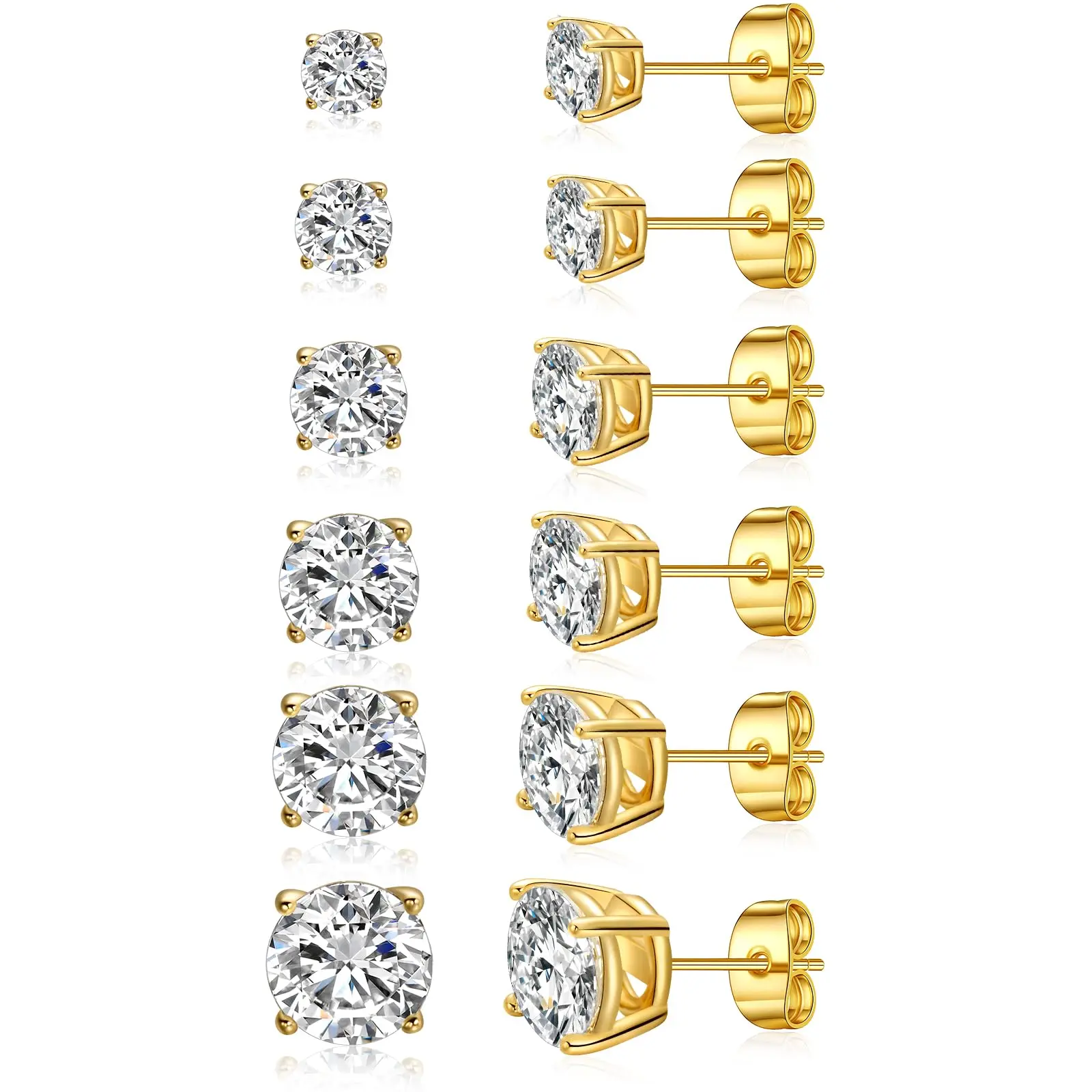 gold-6 pairs round set 3-8mm