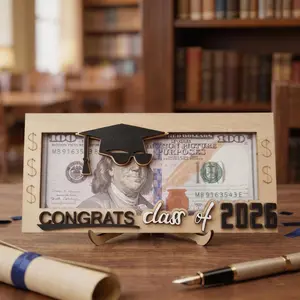 2026 Graduation Wooden Money Holder Toy Box, Novelty Prank Cash Toy for Class of 2026 Graduates (Party Game Toy Supplies)