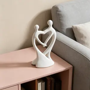 Ceramic Glossy Couple Heart Figurine, Minimalist Home Decor Ornaments, Perfect Valentine's Day Gift for Couples, Room Decoration Statue