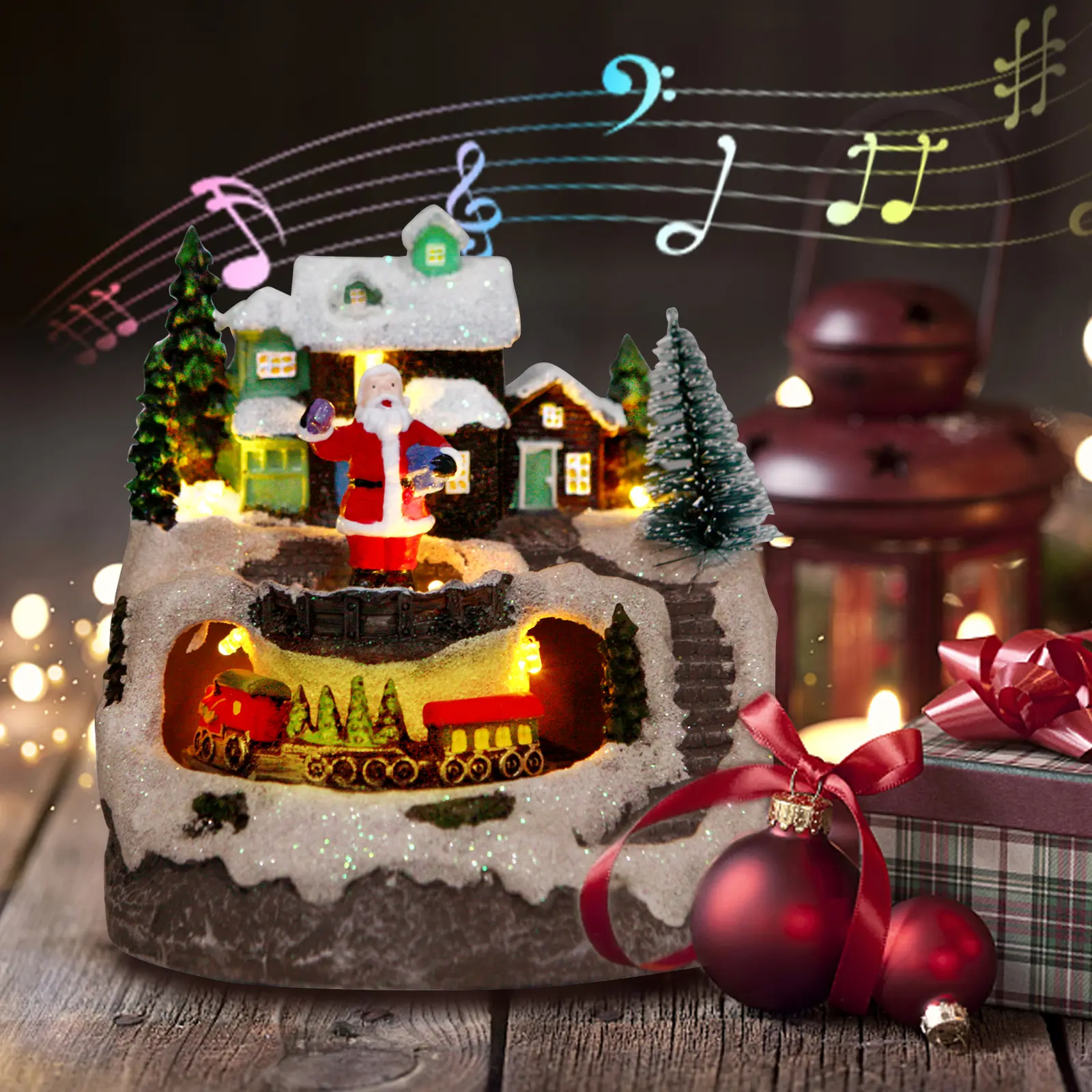 Vintage Resin Collectible Village House Figurines - Revolving Tree Musical Snow Globe with 8 Songs, Holiday Decoration for Home, Festive Gift Including Buildings for Valentine’s Day, Easter