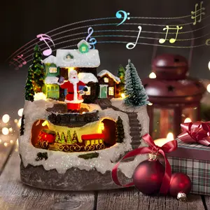 Christmas Decorations Village House Resin Collectible Building Figurines Revolving Tree Musical Snow Globe 8 Music for Vintage Christmas Decor