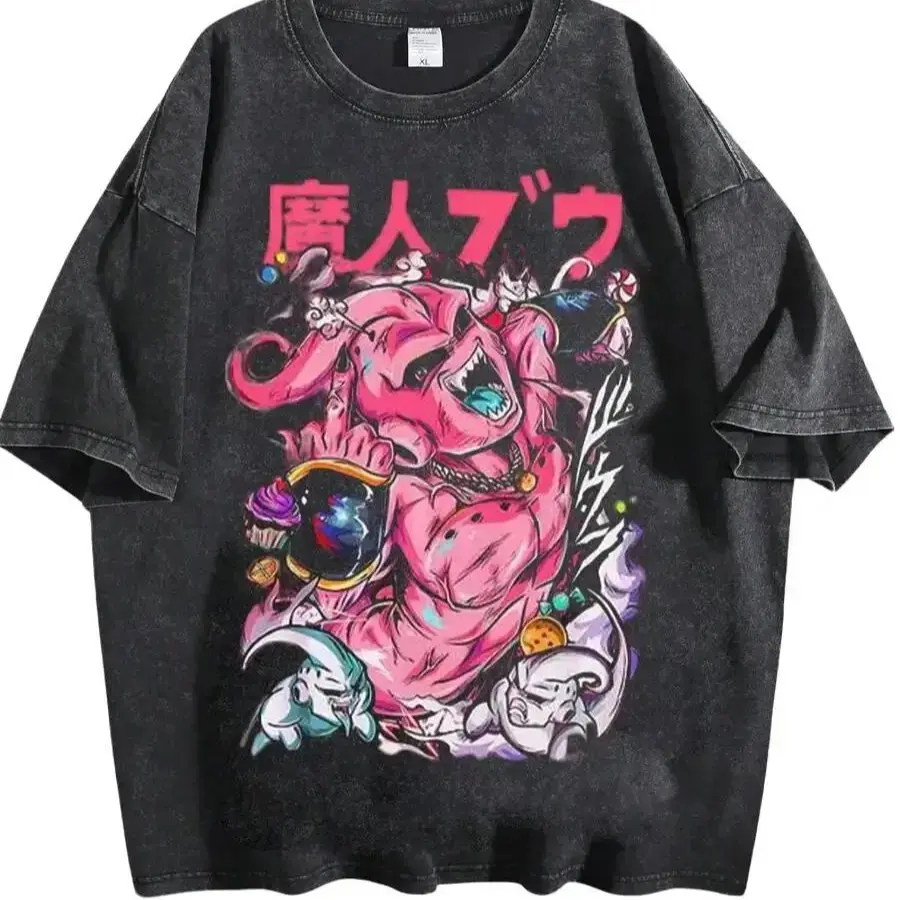 Dragon Ball Z Majin Buu Evolution Graphic T-Shirt, Vintage Washed Distressed Oversized Anime Streetwear Top, Retro DBZ Evil Buu Kid Buu Tee for Men Women, Dragon Ball Fan Gift & 90s Nostalgia Apparel