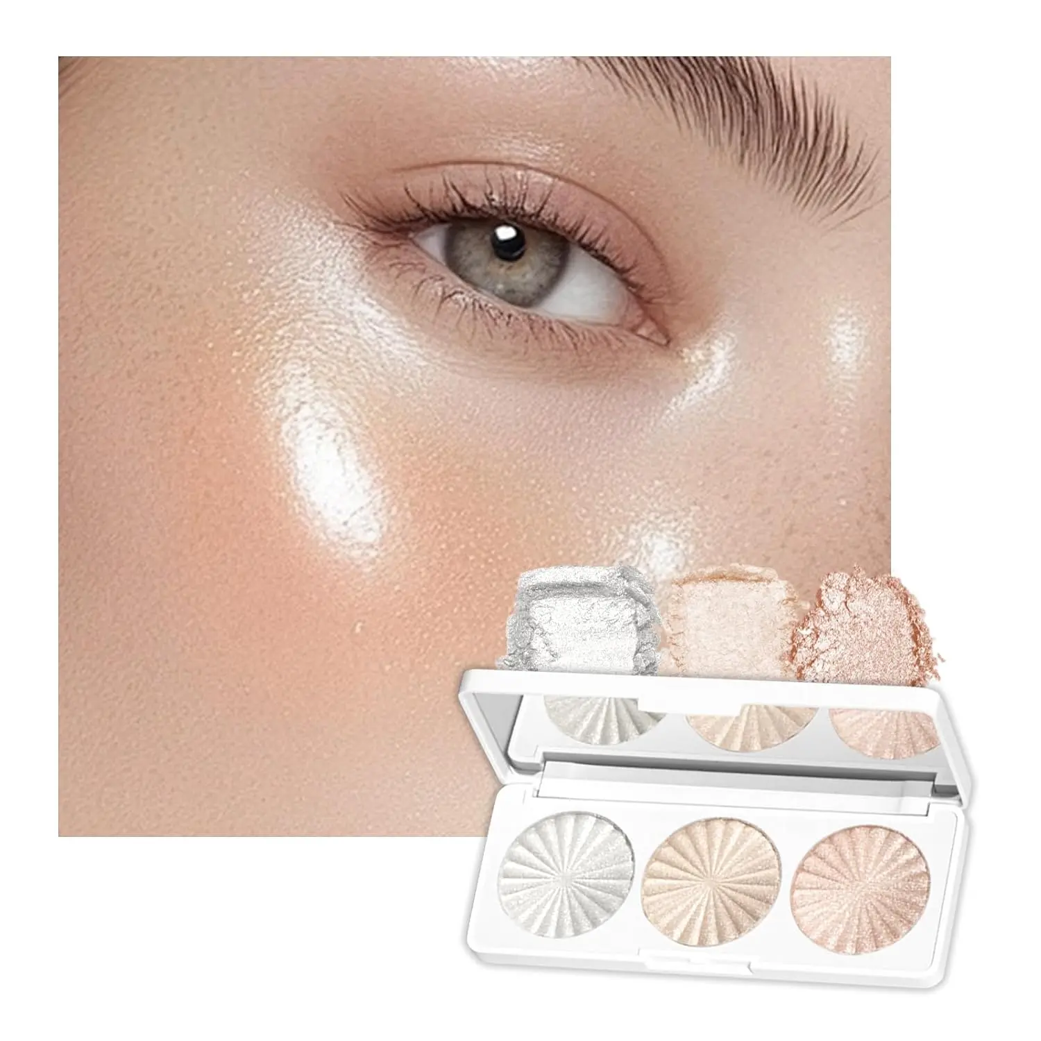 Highlighter Makeup Palette, Face Highlight Makeup Contour Powder, Waterproof Long Lasting Glitter Face Illuminator Highlighter for Women, 01 Lunar Glow Trio