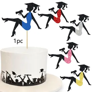 1 PCS High Heel Women Graduation Bamboo Cake Topper Ornaments with Glitter Grad Cap Diploma Cake Pick Senior Graduation Cake Decorations for Graduation Theme Party Supplies