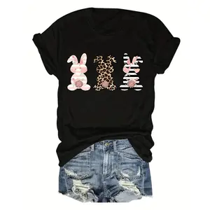 Short sleeved Easter patterned round neck fashionable Women's t-shirt