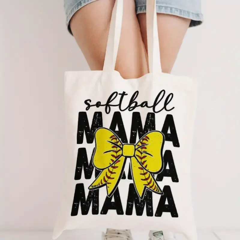 Mother's Day Softball Mama Canvas Tote Bag, Stylish Print for Picnic Camping Shopping - Gift for Mom