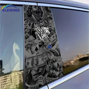 2-Pack ELEWINS Get Rich Car B-Pillar Stickers - Dream Money and Wealth Design with Dollar Bills, Jewelry and Prayer Hands, Self-Adhesive Durable Vinyl Protective Film, DIY Mounted Exterior Accessories, Decal for Cars, Luxury Auto Parts