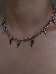 Trendy Hip Hop Fringed Stud Necklace for Men, Minimalist Style Fashion Accessory Perfect for Casual Streetwear and Party, Punk Style Necklace