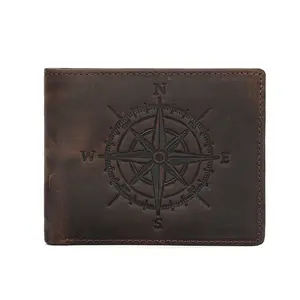 Men's Compass Pattern Short Wallet Genuine Leather Folding Casual Wallet with Multiple Card Slots Large Capacity Stylish Business Gift for Father's Day Valentine's Day or Birthdays