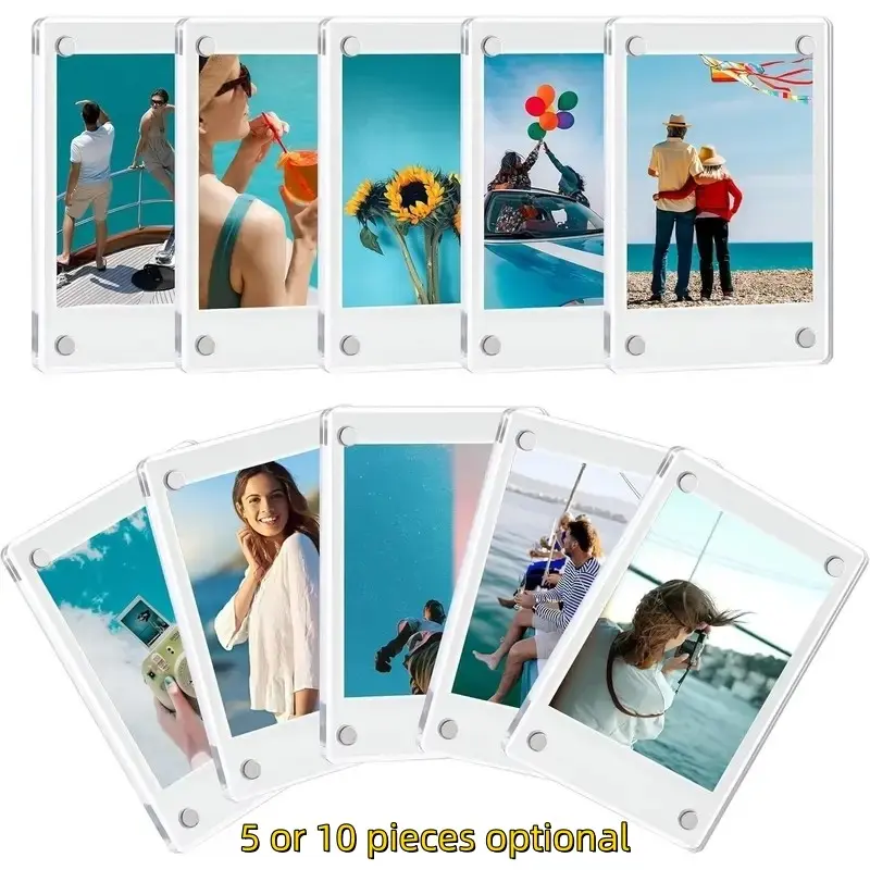 5/10pcs Magnetic Acrylic Square Frame Fits Instax Mini Film (2x3 in) Transparent Small Photo Holder for Fridge & Locker Decor Portable Mini Picture Frame for Travel Memories & Party Giveaways