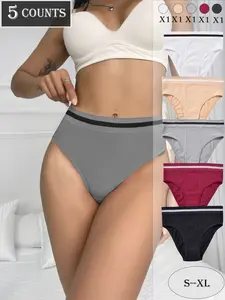 UFV Women's High Elasticity Fitted Athletic Underwear Set, Striped Waist Design, Soft Skin-Friendly Fabric, Comfortable All-Season Wear, Fashionable Plain Style Panties