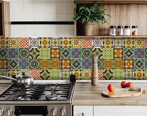 360 stand Euro Green Decorative Vinyl Mosaic Tile Stickers, 24 Pieces 7x7in Peel-and-Stick Easy-Remove Colorful Home Decor with Transitional Look for Kitchen & Room, Self Adhesive Tiles, Stick On Backsplash