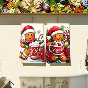 1pc/2pcs Christmas gingerbread man patterned cute kitchen towels and dishcloths, suitable for interior decoration in restaurants, kitchens and bathrooms, party decoration, holiday gifts, and can also be given as Christmas presents