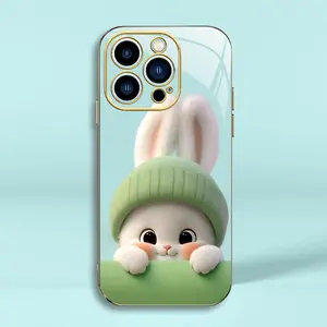 Multi-color light green rabbit panda for【iPhone 15 Pro Max】high quality electroplated silicone soft case--975