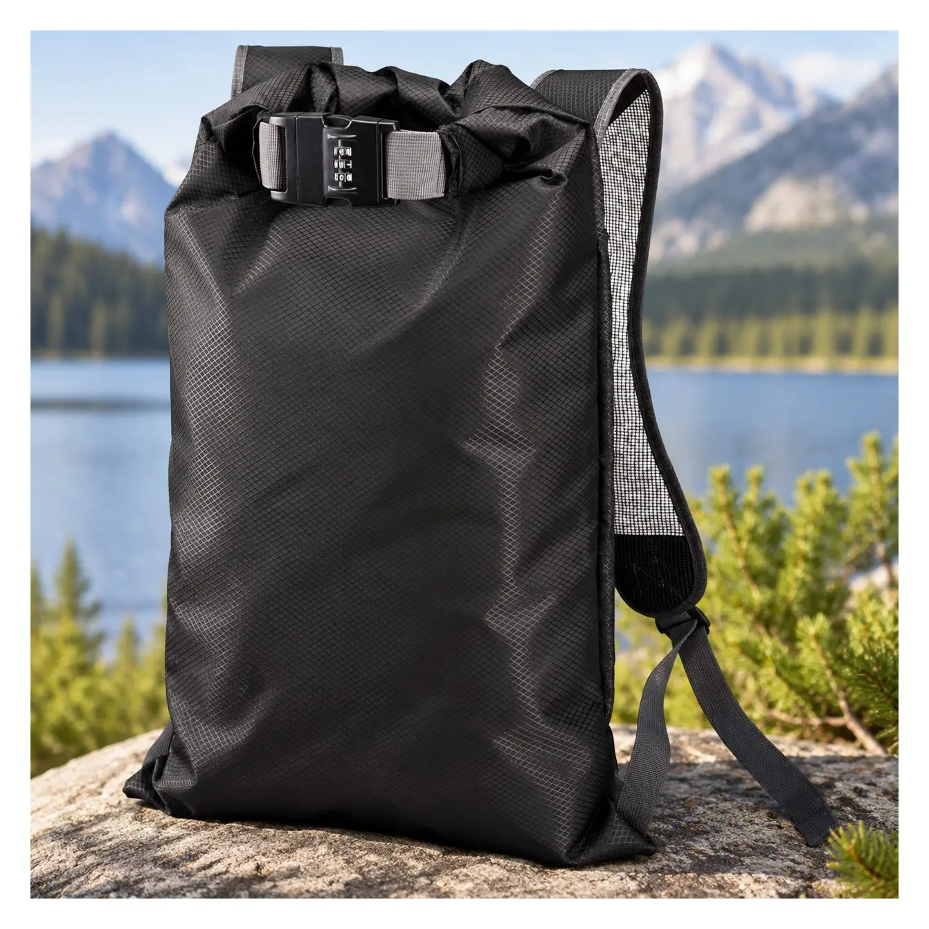 Locking Backpack + Waterproof Bag for Women & Men with Ripstop Material & Anti-Theft Combination Lock to Protect Wallet, iPhone or Valuables at the Beach, Pool, Skiing, or Camping, BlackGift