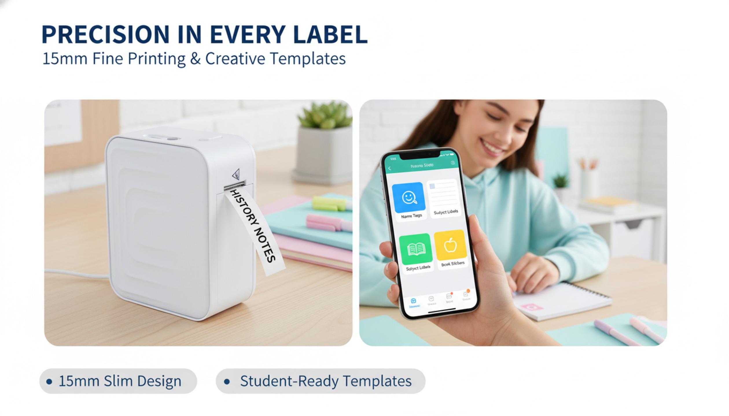 Marklife mini label maker, portable label printer, wireless Bluetooth printer. Can print thank you labels, item labels, and spice jar labels, suitable for office, home, and student use. Suitable as a Mother's Day gift for mom.