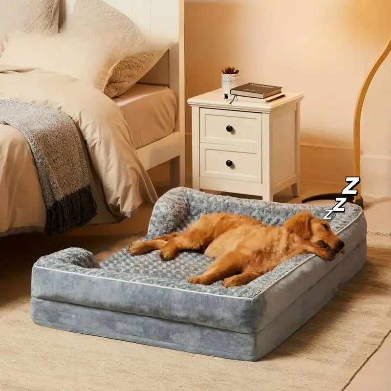 Luxury Large Dog Bed, Washable Long Pillow Dog Sofa Bed, Waterproof Bottom & Orthopedic Egg Foam Dog Sleeping Bed, Pet Supplies, Bed Built Kennel, Pet